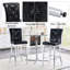 Round Bar Height Dining Set with Tempered Glass Table and 2 Upholstered Stools, Seats 2, Silver Metal Base, Deep Black and Clear
