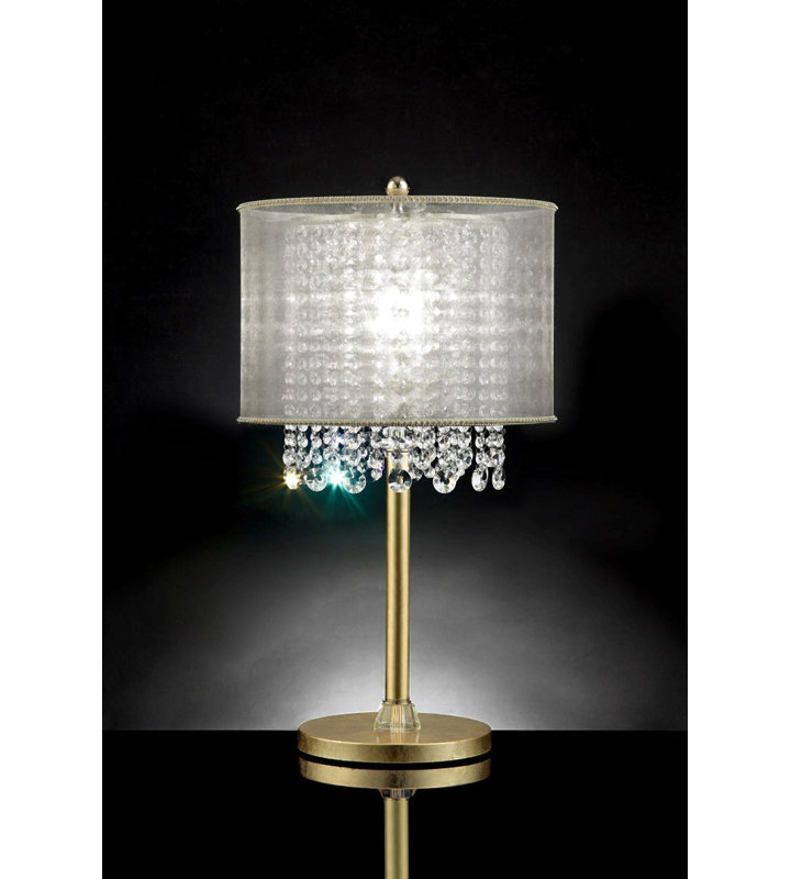 Grande lampe de table 30 "en métal" Bhavya "avec finition dorée, abat-jour blanc