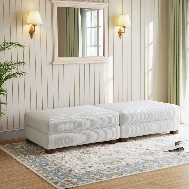 Maelina Upholstered Square Corduroy Ottoman with Solid Wood Legs, Beige