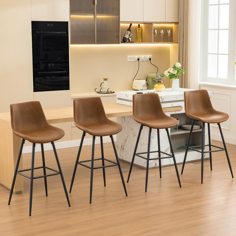 Tabouret de comptoir moderne en similicuir, Brun whisky, Tabouret de bar (siège d'une hauteur de 28 po), 4