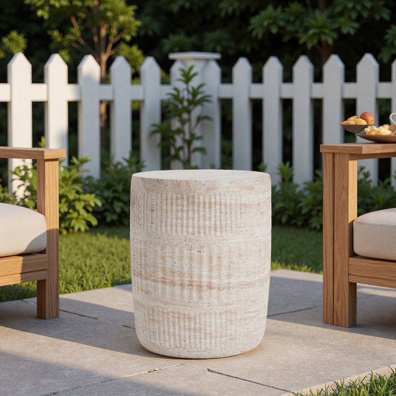 Outdoor/Indoor Lightweight Concrete Side Table,Travertine Finish