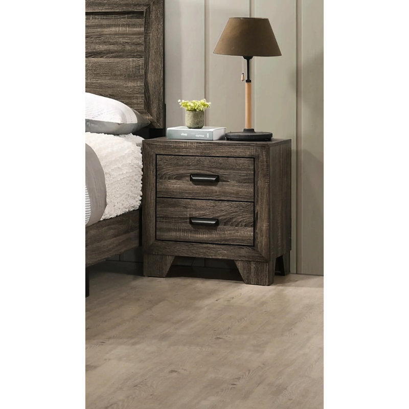 Transitional 2 Nightstand, Metal Hardware And Rustic Gray Appeal Nightstand With 2 Drawer Sections,