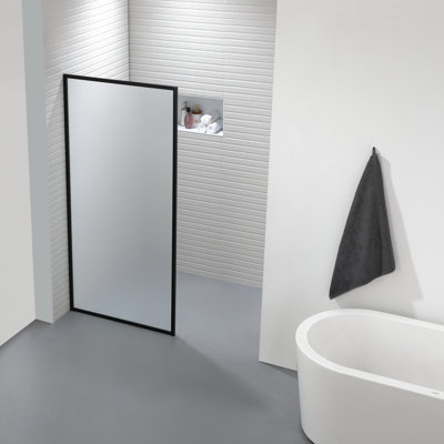 Cyrus 34" W x 72" H Grid Framed Glass Fixed Shower Panel with Heat Soak Tempered Glass and Protective Coating