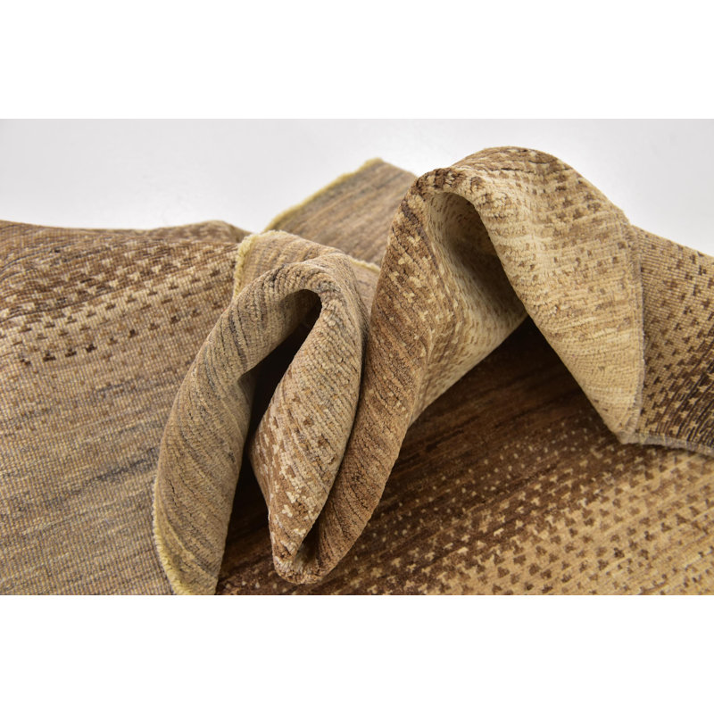 Tapis beige à la main en laine 4 pi 10 po x 6 pi 5 po one-of-kind noué la Nash