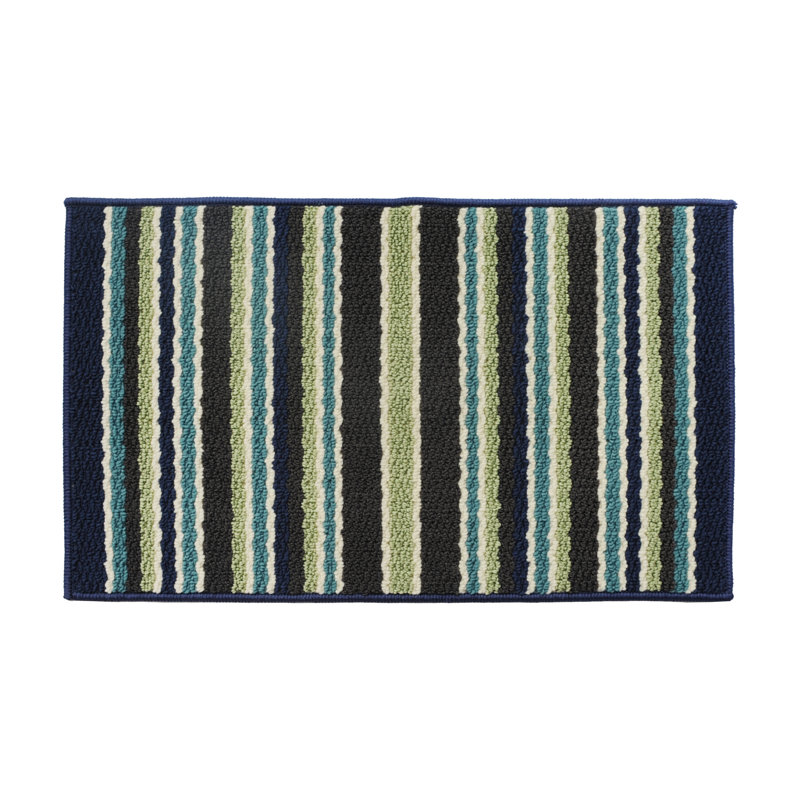 Blue and Green Striped Wool Kids Room Area Rug