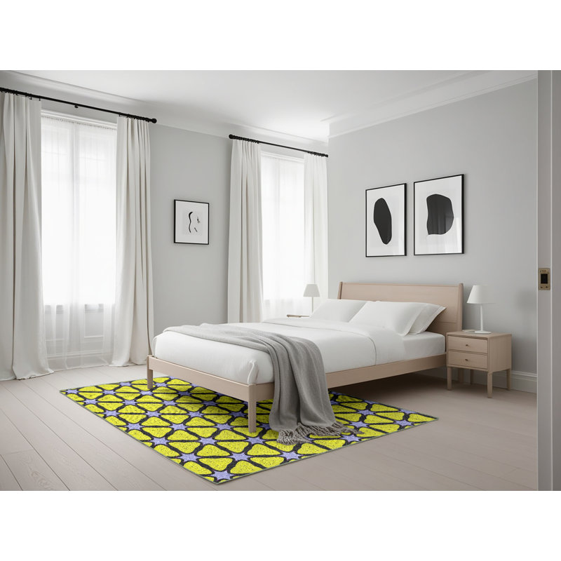 Tapis jaune / noir Power Loom, Rectangle 5 pi x 7 pi