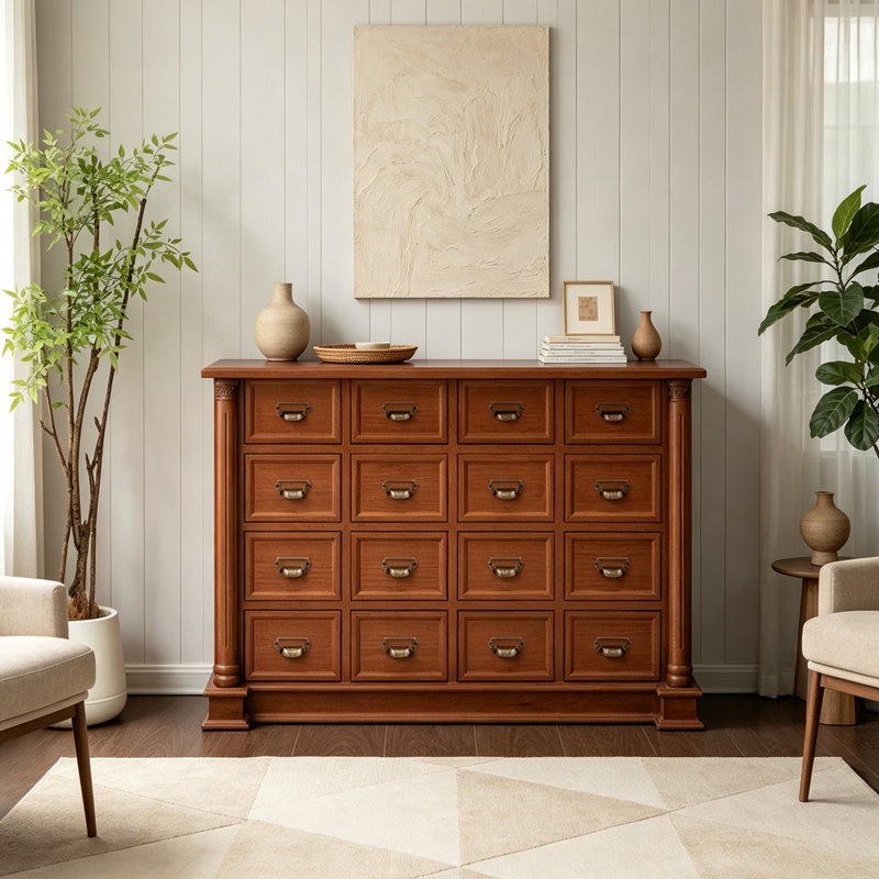 Commode rétro rétro à plusieurs tiroirs, Brun jaunâtre