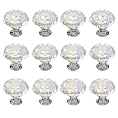 Cabinet Knobs, 1.22 Inch Acrylic & Zinc Alloy Drawer Pulls Door Handles, Diamond Kitchen Solid Knobs Dresser Handles, Cupboard Hardware with Screws for Bathroom Closet Cabinets Drawers