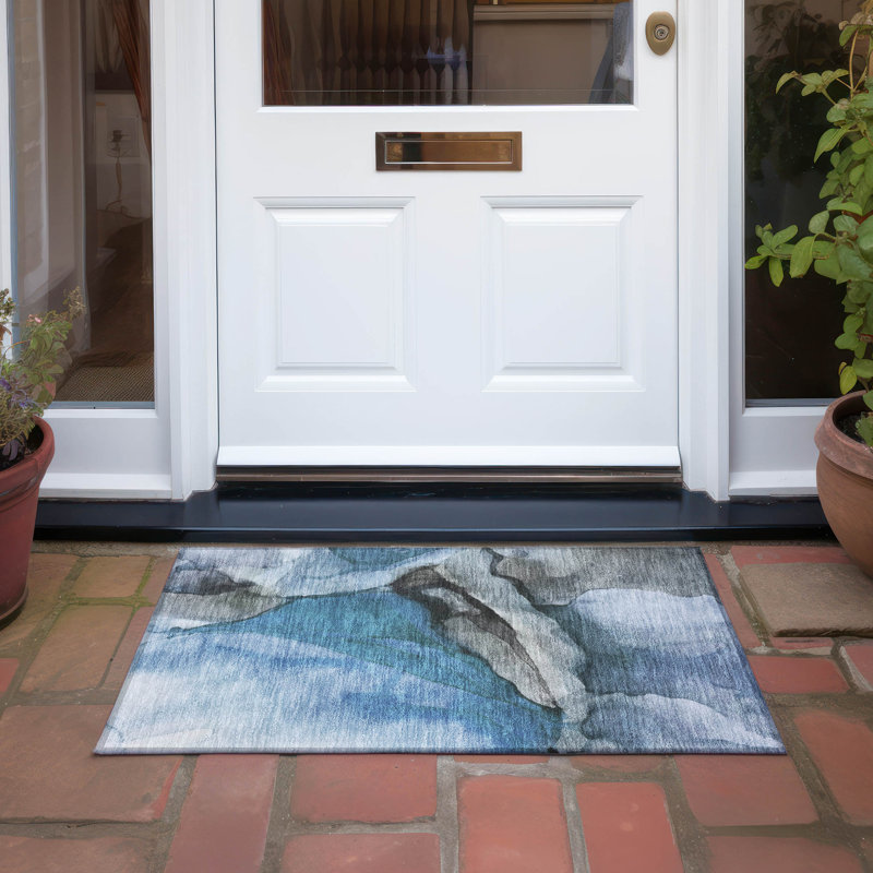 Machine Washable Indoor/Outdoor Xhevrie Blue Rug, Rectangle 1'8" x 2'6"