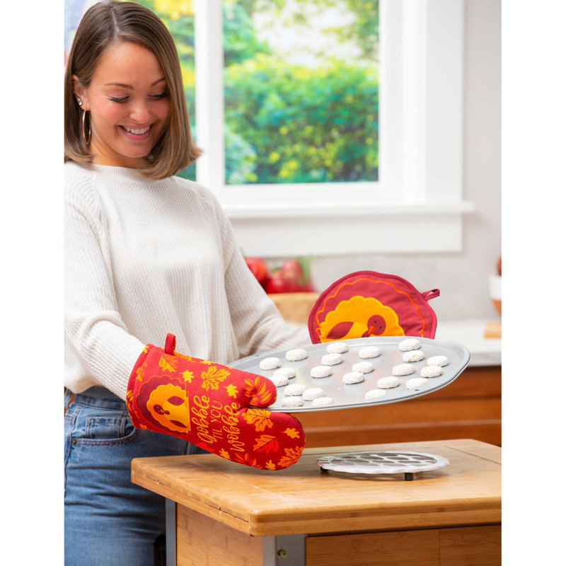 «Gobble Till You Wobble», ensemble de gants de cuisine et de support à dinde