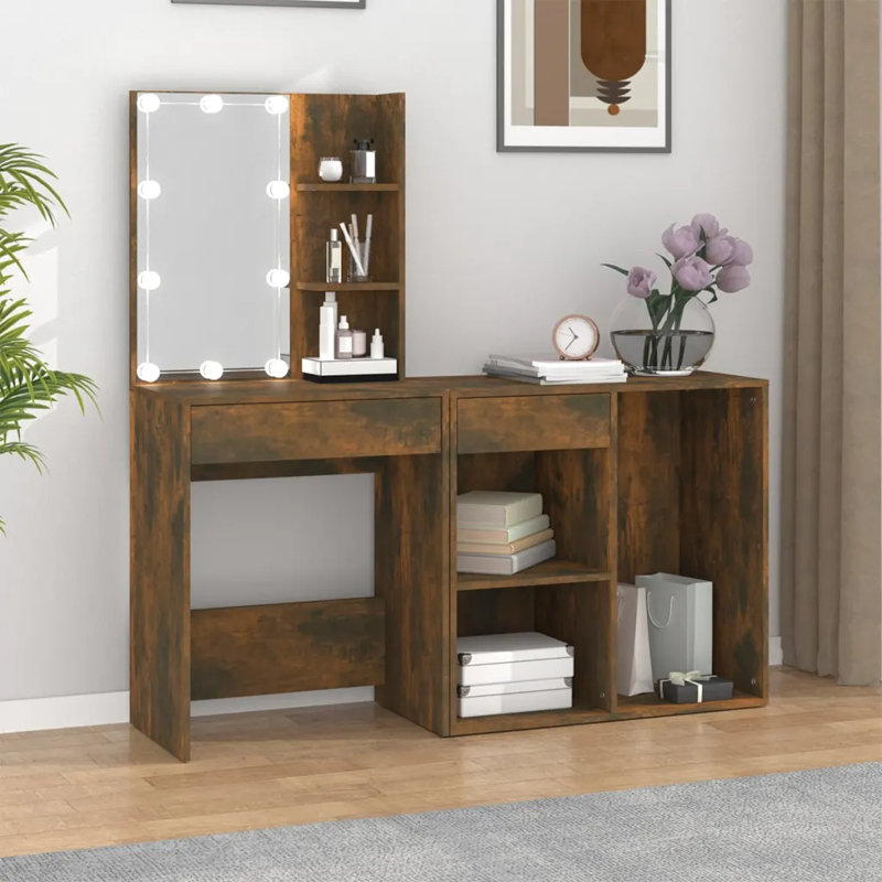 Dressing Table with Mirror, Smoked Oak