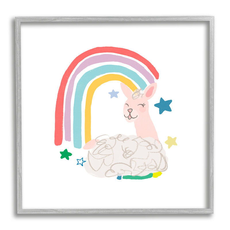 «Sheep Relaxing Souriant Rainbow Stars» par June Erica Vess - impression, H 12 po x l 12 po, Estampe numérique Farmhouse