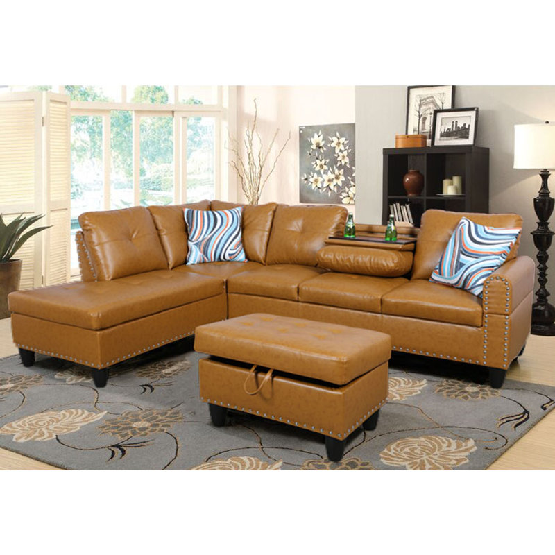 Adebisi Upholstered Sectional, Left Hand Facing, Ginger Faux Leather