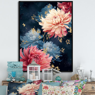 «Pink and Blue Chrysanthemums Symphony - Chrysanthemums», reproduction sur toile