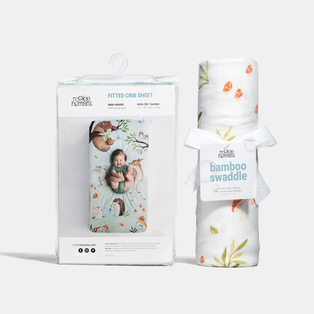 Enchanted Forest Fitted Sheet and Swaddle Bundle Rookie Humans