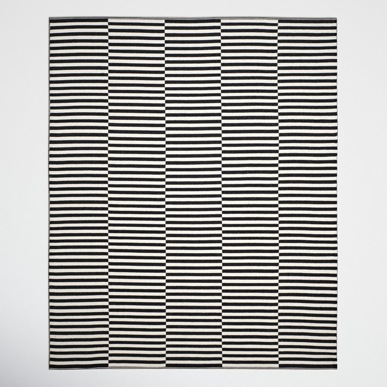 Ilona Striped Handmade Flatweave Cotton Ivory/Black Area Rug