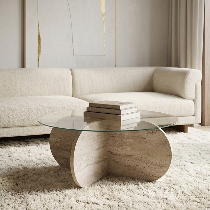 Table basse Arlo, Travertin, Transparent