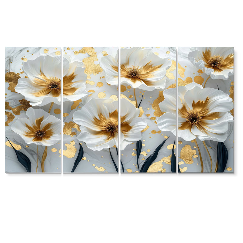 «White Charm Cornflowers Meadow Charm IV», ensemble d'art mural, H 32 po x l 64 po