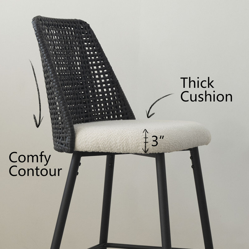 Briahnna 27" Upholstered Boucle Rattan Full Back Counter Stool Set of 3, Black