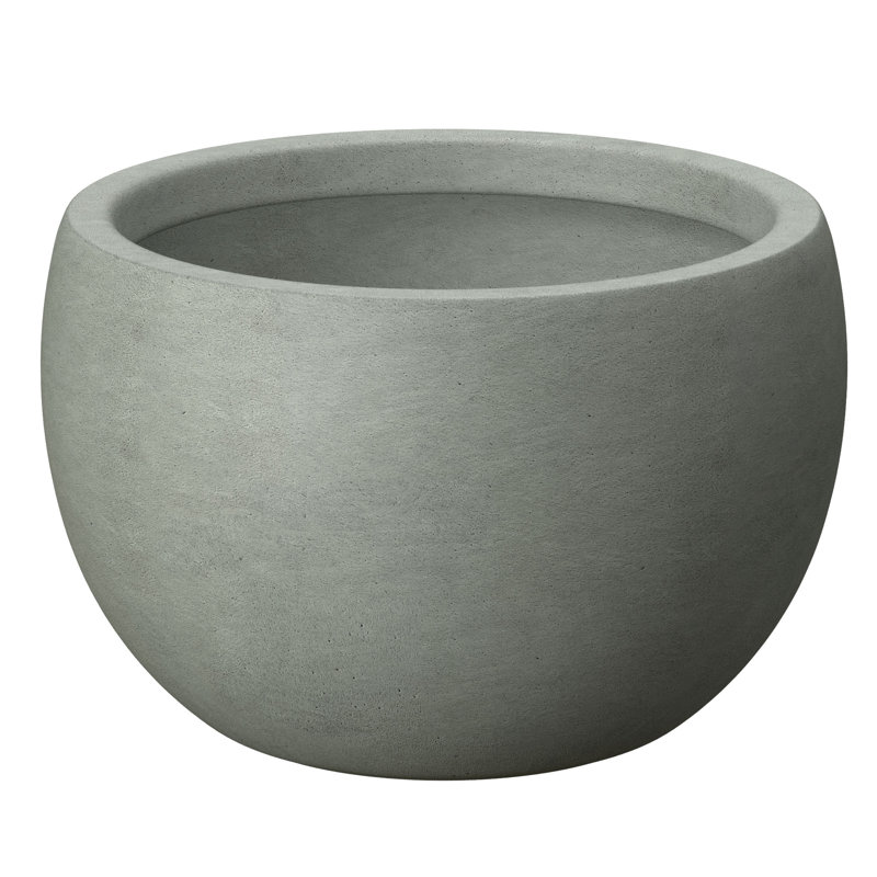 Concrete Round Planter / Pot With Drainage Holes, 11" H x 15" W x 15" D, Sage Gray