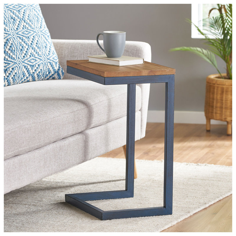 Table d'appoint rectangulaire antique naturelle avec plateau en bois et base en métal