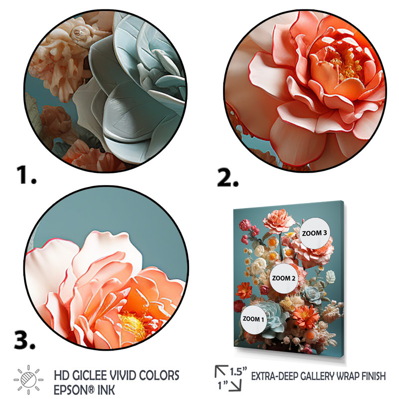 Floral, bouquet d'oasis II - fleurs, art mural, Cadre flottant blanc, H 32 po x l 16 po x P 1 po