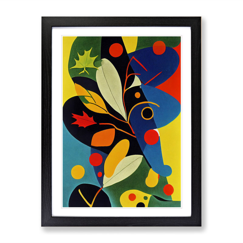 Colourful Abstract Leaves - Single Picture Frame Print, Black, 64cm H x 46cm W x 2cm D