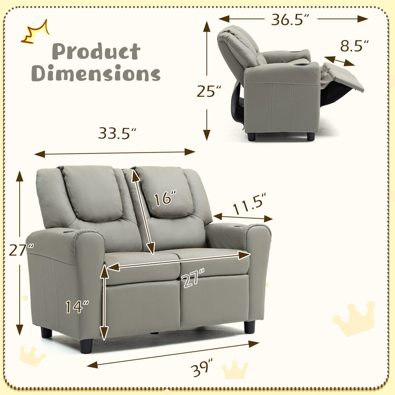 Ivanovic Kids 14.17'' PU Leather Recliner Sofa/Sectional with Footrest, Gray