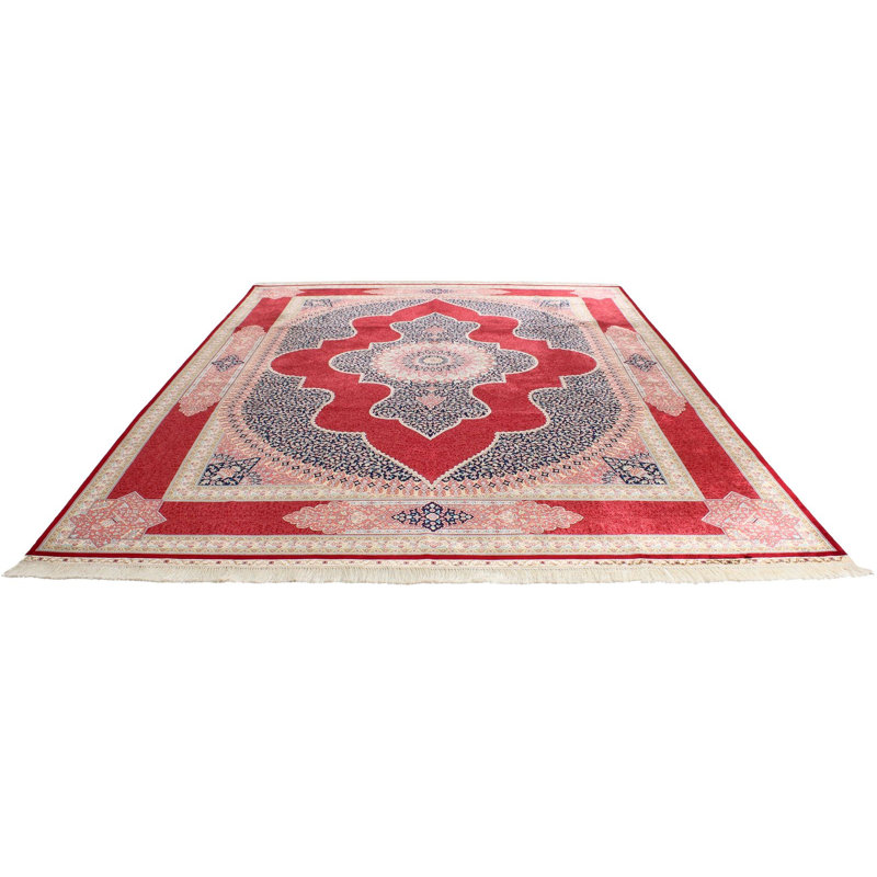 Tapis turc rouge et bleu marine 9 x 12