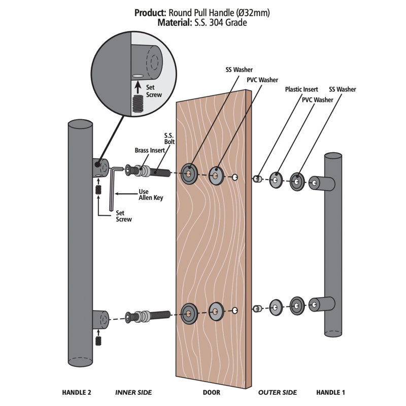 Poignée de porte ronde demi-lune, Noir, L 7 po x P 72 po