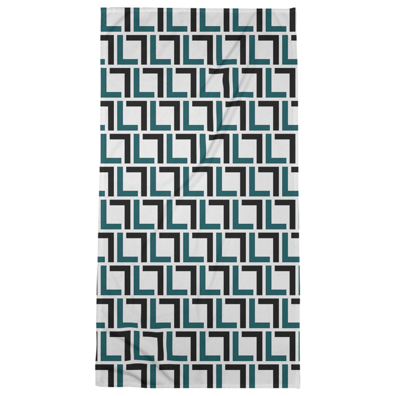 Serviette de plage en microfibre, Blanc / vert minuit / noir