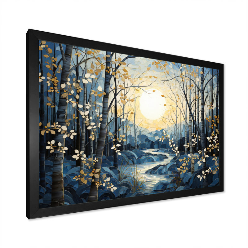 Birch Woods Mystic Moonlight V - Tree Birch, reproduction d'art mural, Cadre photo noir, H 16 po x l 32 po x P 1 po