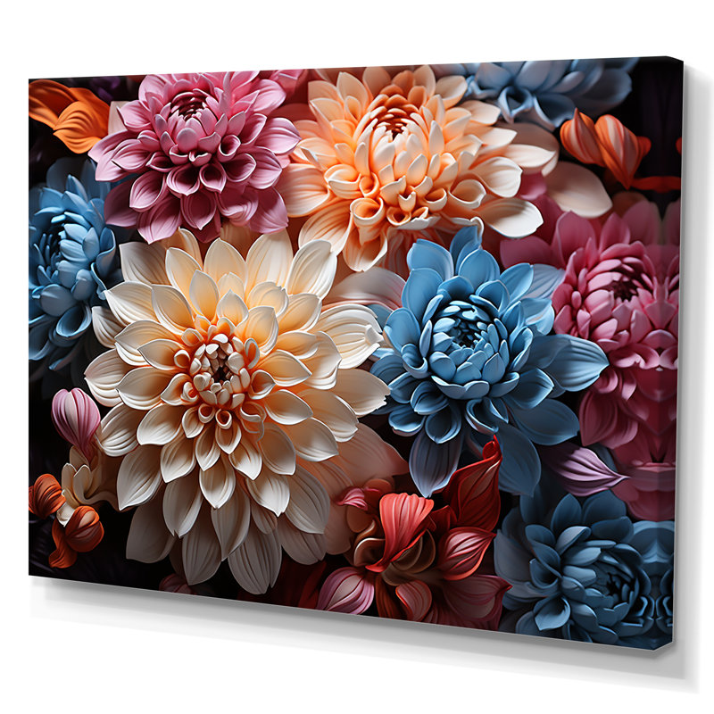 «Mums Burst» aux couleurs vives et éclatantes - Mums Wall Art Living Room, Toile tendue, H 24 po x l 32 po x P 1 po