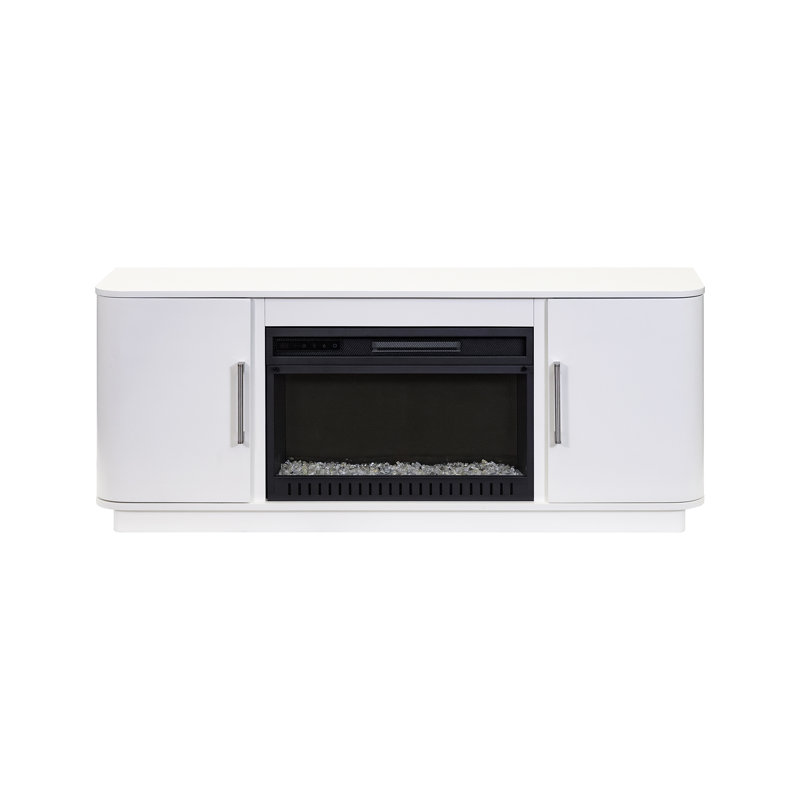 Jaclynn Modern Fireplace Console, Entertainment Storage, TV Stand, Fully Assembled, White, 24" H x 60" W x 15" D