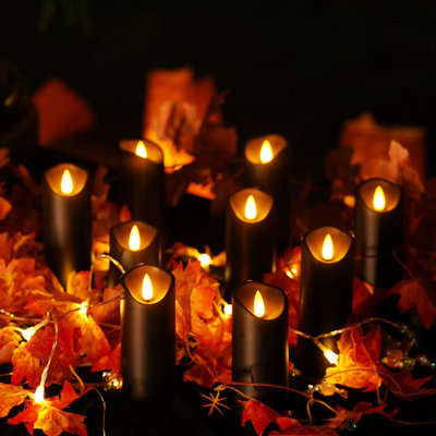 Black Flameless Candles, Halloween Candles, Battery Operated Candles, Led Pillar Candles With Remote Control And Timers, Set Of 9