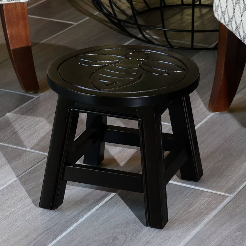 Grand escabeau en bois à thème grand abeille, couleur - bois d'hévéa, tabouret polyvalent, embellissement inclus en bois d'hévéa pour des besoins variés