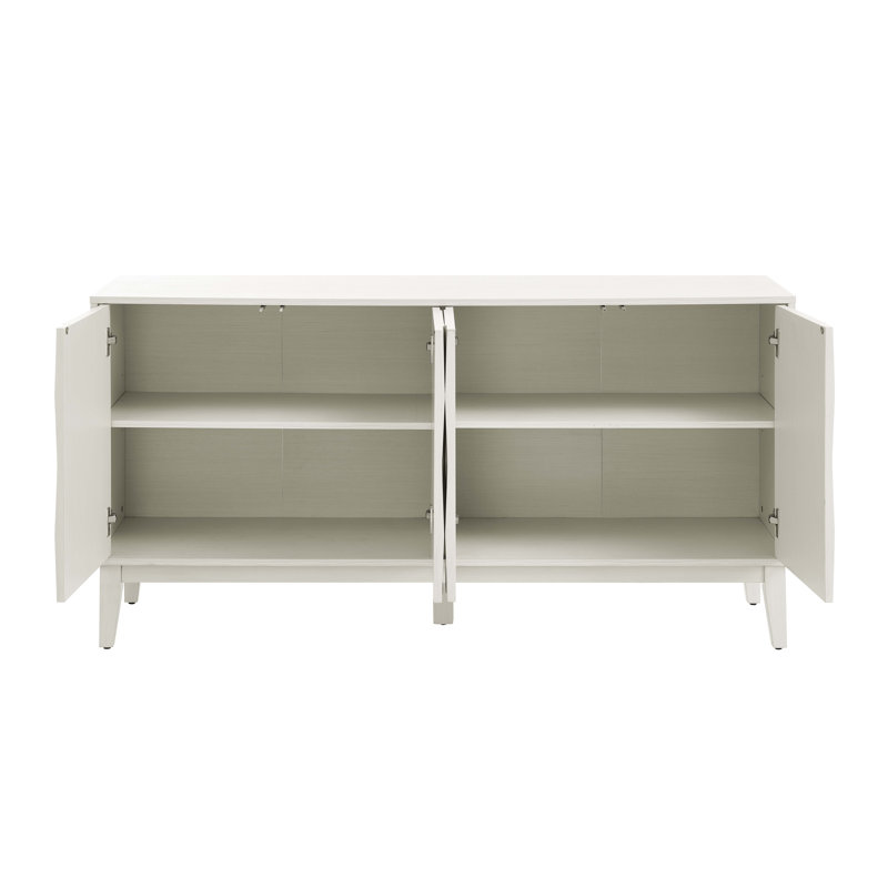 Mid Century Sideboard Buffet Cabinet With Solid Wood Legs, White