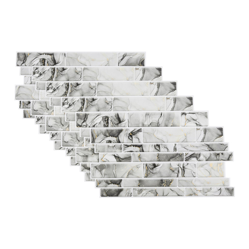 20Pcs Self-Adhesive Wall Tile Stickers with Marble Effect, White/Black