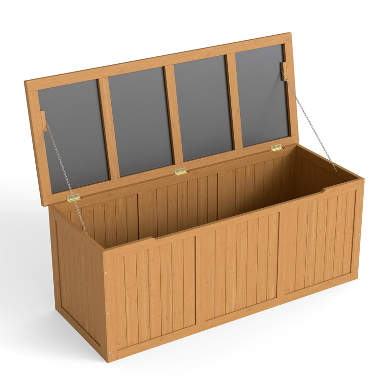Coffre de terrasse en bois naturel de 112 gallons avec finition en bois naturel pour l'extérieur - Espaces de rangement spacieux, nécessitant peu d'entretien et sécurisés Piscine, coussins de patio, équipement de jardin Facile à utiliser