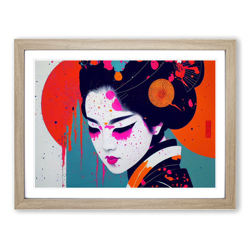 Geisha Paint Splatter Vol.4 Abstract - Single Picture Frame Print, 34cm H x 46cm W x 2cm D, Oak Framed