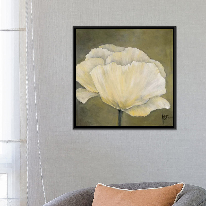 «Poppy in White I», impression sur toile, H 18 po x l 18 po x P 1,5 po, Toile avec cadre noir, Pas de tapis