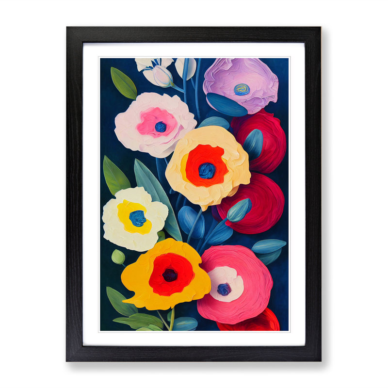 FRM-V0523-826X Floral Palette Knife Art - Picture Frame Print, 46cm H x 34cm W, Walnut Framed