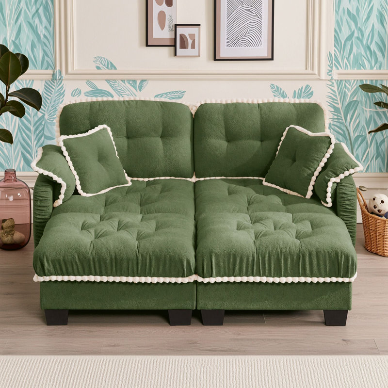Canapé deux places avec pouf et quatre coussins, Vert