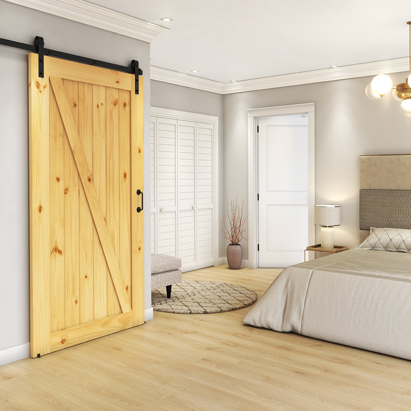Paneled Wood Unfinished Z Shape Barn Door Without Installation Hardware Kit, 42" x 96"
