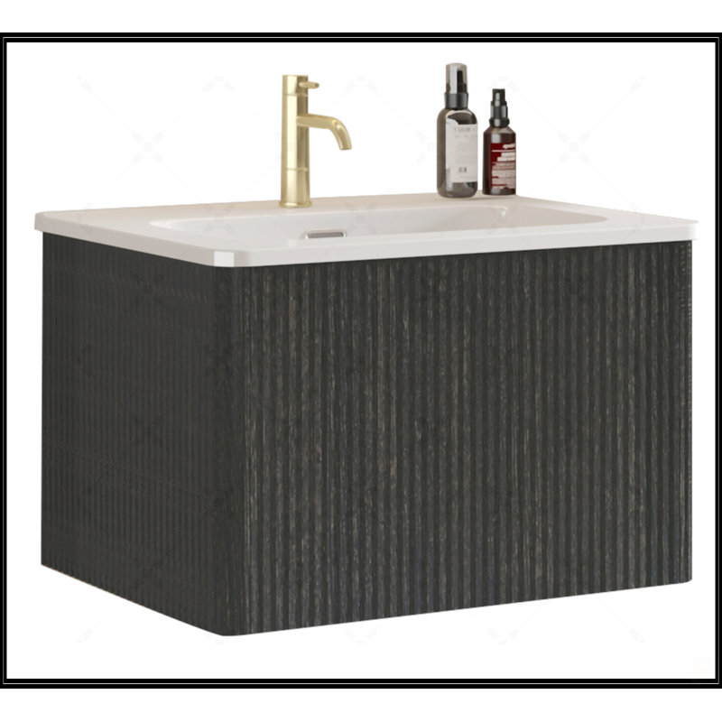 Meuble-lavabo flottant rayé noir et brossé Etna de 24 pouces avec lavabo intégré en céramique, design moderne et élégant, 24"