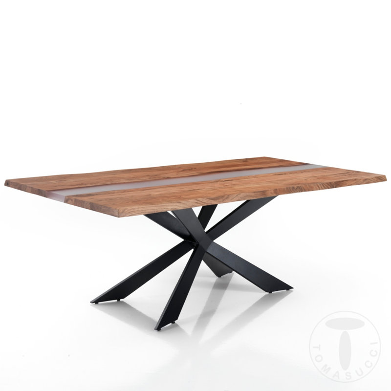 Bonum Acacia Solid Wood Top Metal Base Dining Table
