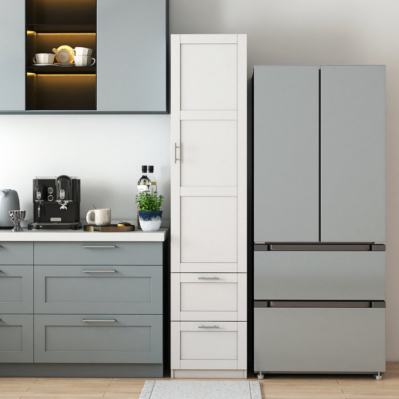 Garde-manger standard, armoire haute, armoire autoportante avec une porte et deux tiroirs pour la cuisine et la salle à manger