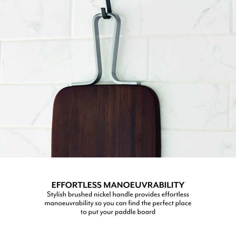 Sur La Table Core Square Paddle Board, Serving Board, Acacia Wood, Brushed Nickel Handle, Walnut Colour
