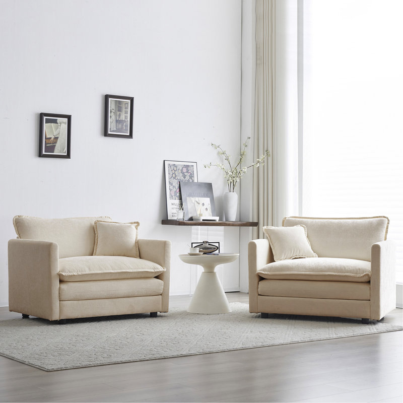 Accent Chair Set Of 2, Beige Chenille