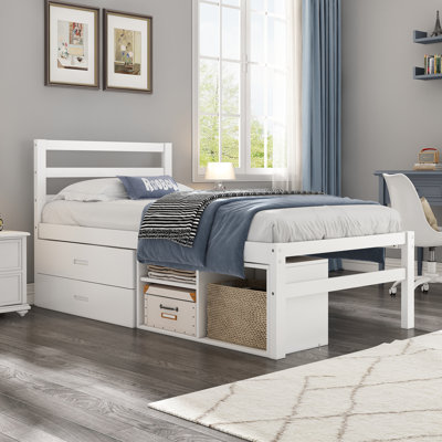 Twin Size Wood Platform Bed With Removable Storage Shelves BuiltIn Two Storage Drawers For Added Convenience Pink